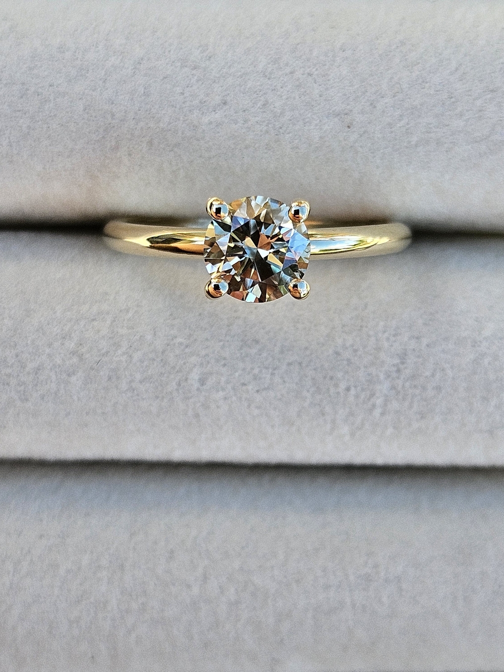 Certified 14k Yellow Gold and Gray/grey Diamond Solitaire Ring